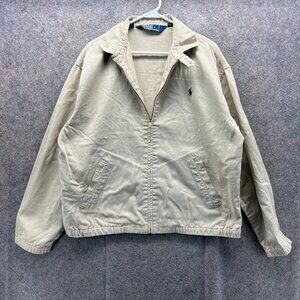 Vintage Polo Ralph Lauren Jacket Mens Medium Beige Bomber Harrington Full Zip